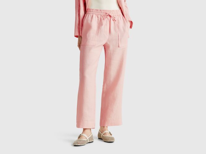 Benetton, Pantalon Pur Lin Avec Élastique, taille M, Rose Pâle - United Colors of Benetton - Modalova