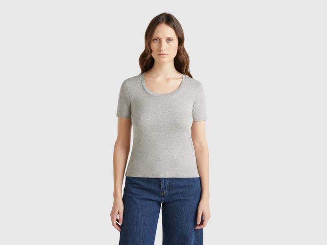 Benetton, T-shirt À Manches Courtes En Coton À Fibres Longues, taille L, Gris Clair - United Colors of Benetton - Modalova