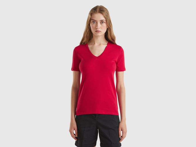 Benetton, T-shirt En Pur Coton Col V, taille L, Rouge - United Colors of Benetton - Modalova