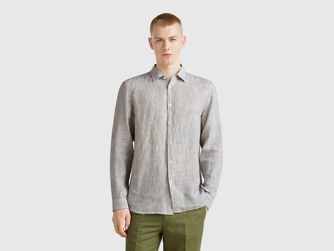 Benetton, Chemise Rayée Verte Et Blanche En Pur Lin, taille XXL, Kaki - United Colors of Benetton - Modalova