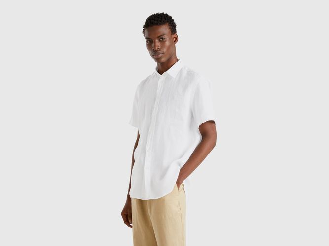 Benetton, Chemise À Manches Courtes En Pur Lin, taille XXL, Blanc - United Colors of Benetton - Modalova