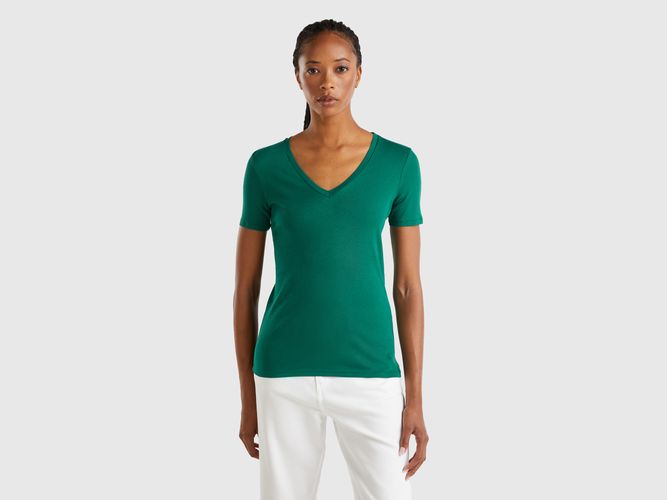 Benetton, T-shirt En Pur Coton Col V, taille M, Vert Foncé - United Colors of Benetton - Modalova