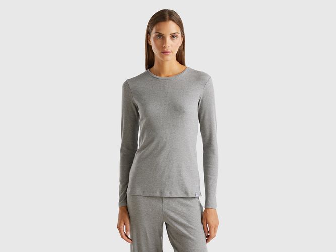 Benetton, Maglietta In Misto Cotone Stretch, taglia M, Grigio Scuro, Donna - United Colors of Benetton - Modalova