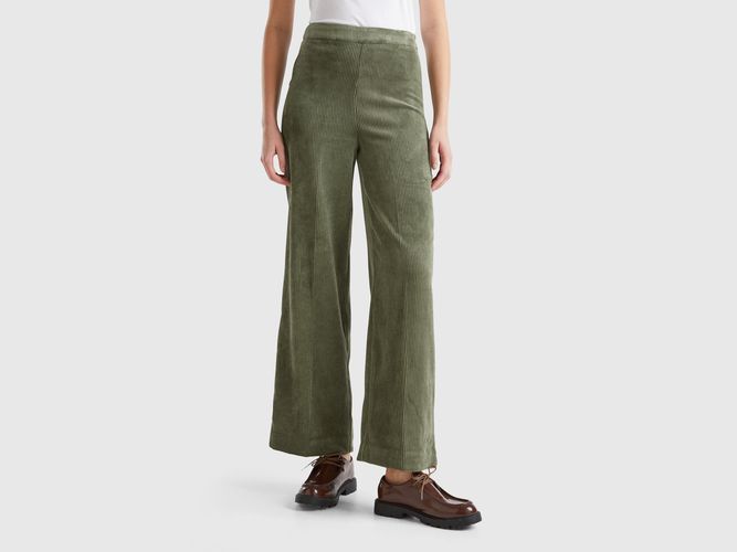 Benetton, Pantaloni Flare Fit In Velluto, taglia, Verde Militare, Donna - United Colors of Benetton - Modalova