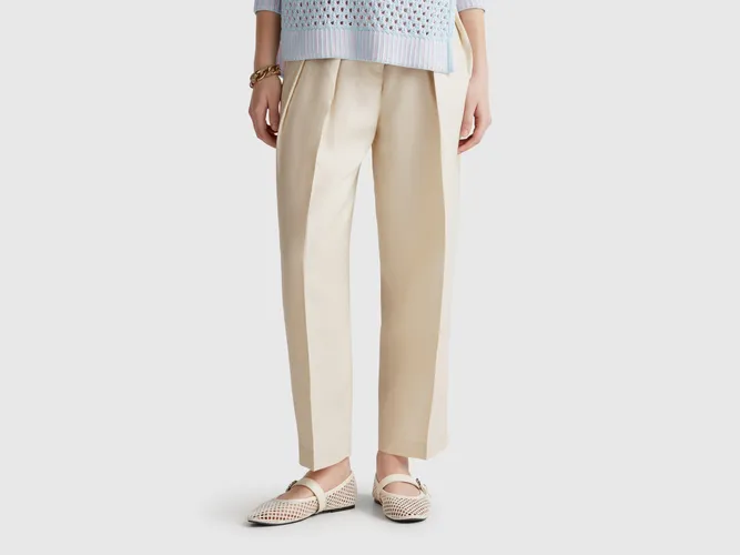 Benetton, Pantalon Large En Lin Mélangé, taille, - United Colors of Benetton - Modalova