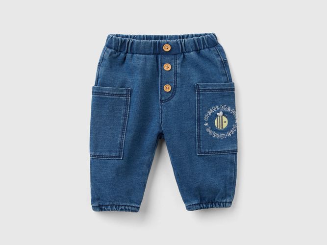 Benetton, Pantaloni Con Tasche In Felpa Effetton Denim, taglia 62, Blu, Bambini - United Colors of Benetton - Modalova