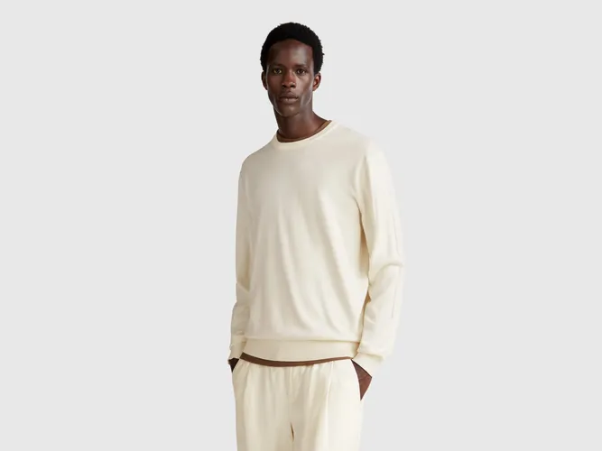 Benetton, Pull 100 % Coton À Col Rond, taille XXL, Crème - United Colors of Benetton - Modalova