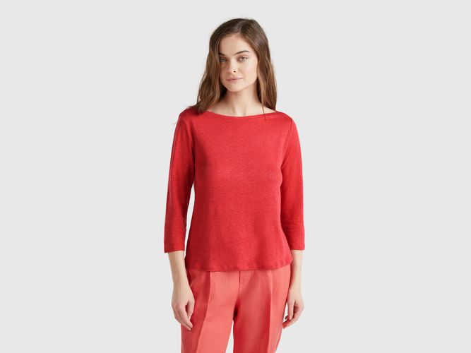 Benetton, T-shirt Manches 3/4 En Pur Lin, taille M, Rouge Brique - United Colors of Benetton - Modalova