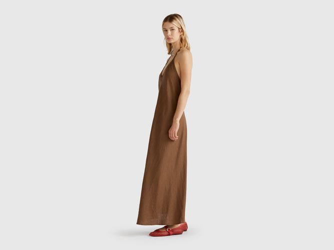 Benetton, Robe Longue En Pur Lin, taille L, Marron - United Colors of Benetton - Modalova