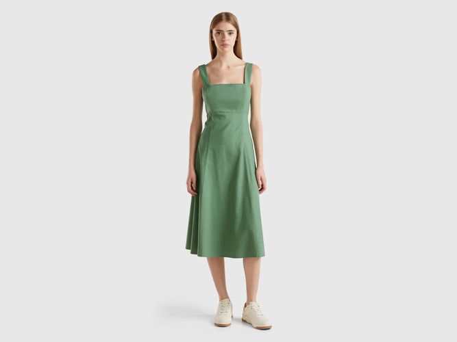 Benetton, Robe À Col Carré En Lin Mélangé, taille XL, Vert - United Colors of Benetton - Modalova