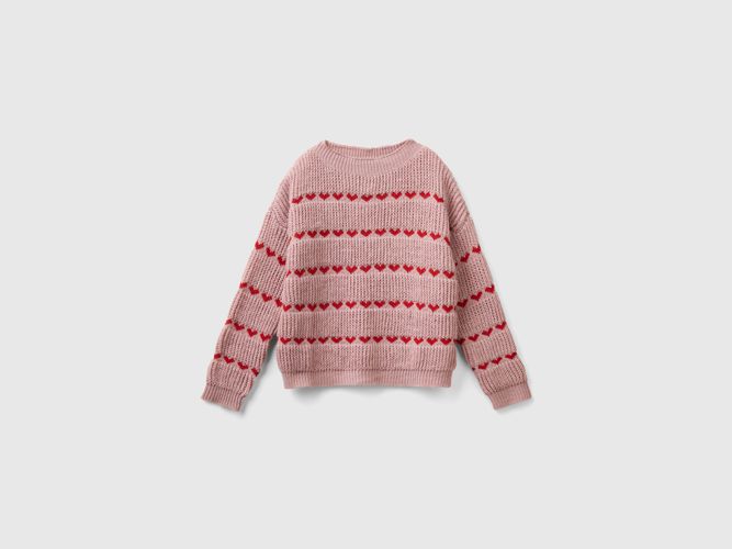 Benetton, Maglioncino Con Intarsio Cuori, taglia S, Malva, Bambini - United Colors of Benetton - Modalova