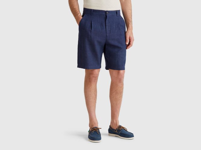 Benetton, Short Rayé En Lin Mélangé, taille 42, Bleu Foncé - United Colors of Benetton - Modalova