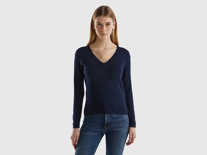 Benetton Online exclusive, Pull En Pur Coton À Col En V, taille L, Bleu Foncé - United Colors of Benetton - Modalova