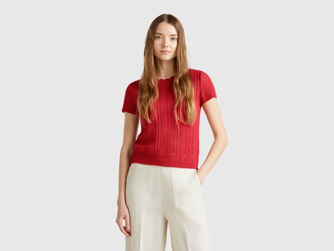 Benetton, Pull Pur Coton Perforé, taille L, Rouge Brique - United Colors of Benetton - Modalova