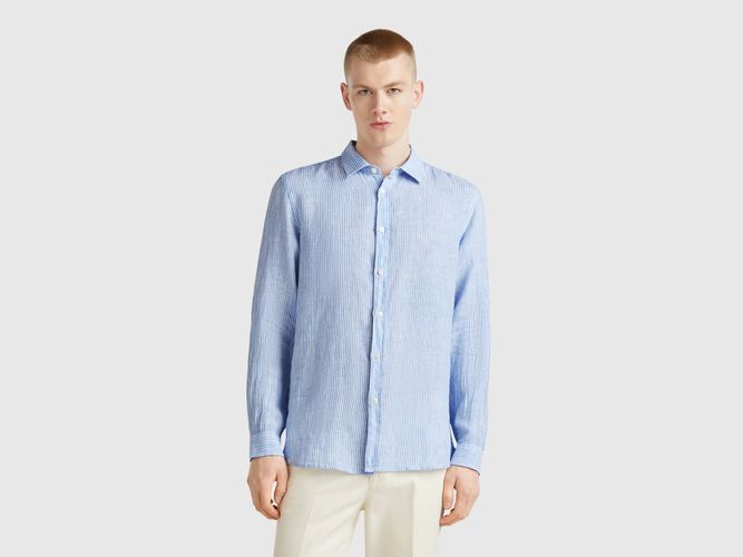 Benetton, Chemise Rayée Bleu Clair En Pur Lin, taille XXL, Bleu Vert - United Colors of Benetton - Modalova