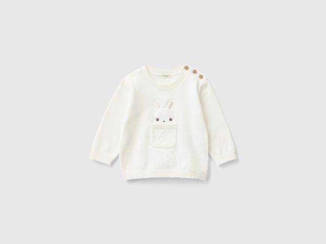 Benetton, Maglia Con Taschino E Coniglietto, taglia 82, Bianco Panna, Bambini - United Colors of Benetton - Modalova