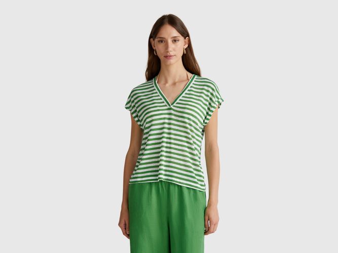 Benetton, T-shirt Rayé En Lin Mélangé, taille L, Vert - United Colors of Benetton - Modalova
