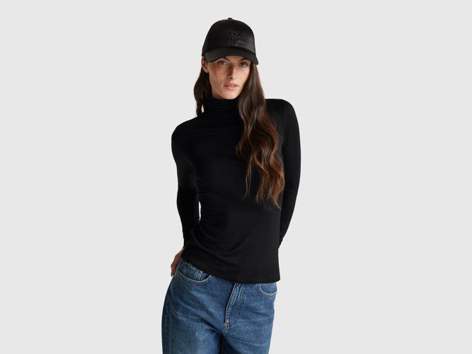 Benetton, T-shirt Col Roulé En Viscose Extensible, Taille: M, Noir - United Colors of Benetton - Modalova