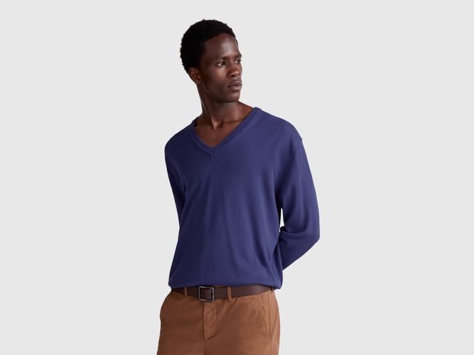 Benetton, Pull En Pur Coton À Col V, taille L, Bleu - United Colors of Benetton - Modalova