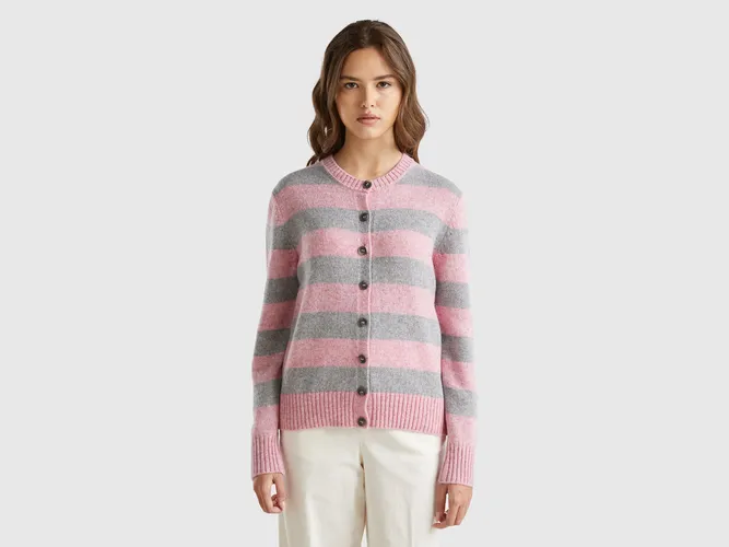 Benetton, Gilet Rayé En Pure Laine Shetland, taille L, Rose Pâle - United Colors of Benetton - Modalova