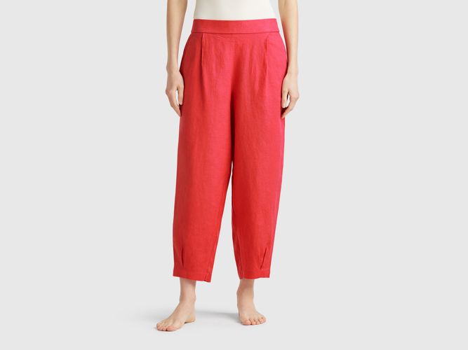 Benetton, Pantalon Doux Pur Lin, taille L, Rouge Brique - United Colors of Benetton - Modalova