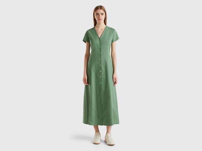 Benetton, Robe En Mélange De Lin Et De Coton Stretch, taille L, Vert - United Colors of Benetton - Modalova