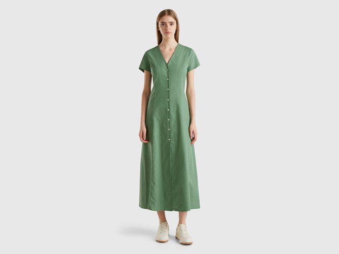 Benetton, Robe En Mélange De Lin Et De Coton Stretch, taille S, Vert - United Colors of Benetton - Modalova