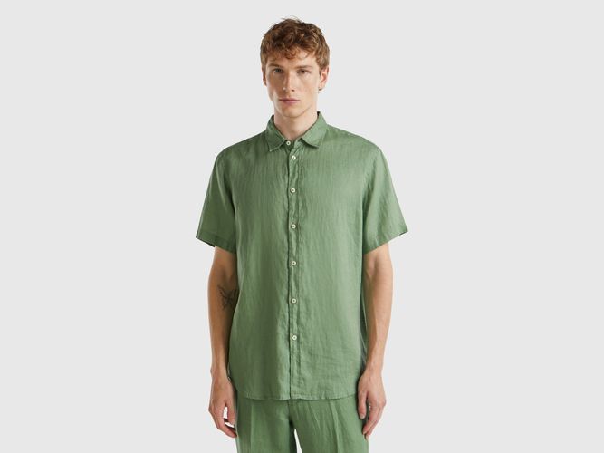 Benetton, Chemise À Manches Courtes En Pur Lin, taille S, Vert - United Colors of Benetton - Modalova