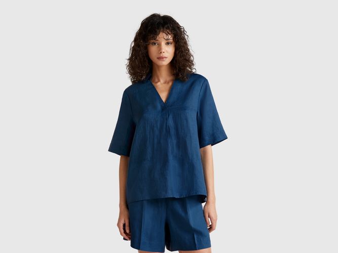 Benetton, Blouse À Manches Courtes En Pur Lin, taille L, Bleu Horizon - United Colors of Benetton - Modalova