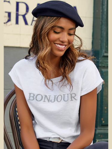 T-shirt imprimé «bonjour » tendance devant - Vivance - Modalova