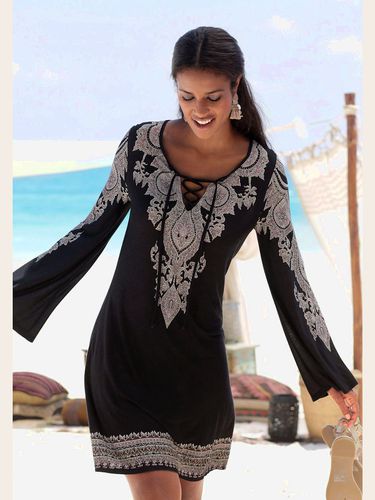 Robe en jersey robe caftan avec laçage à l'encolure - LASCANA - Modalova