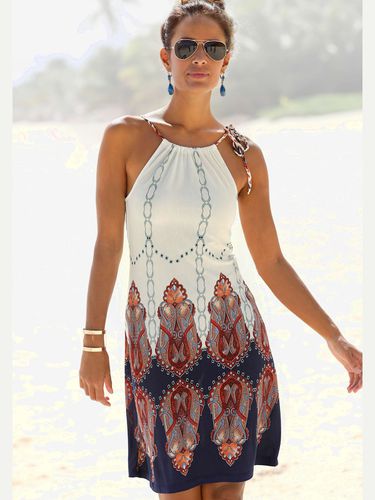 Robe de plage bretelles floquées dans le cou - - Beachtime - Modalova