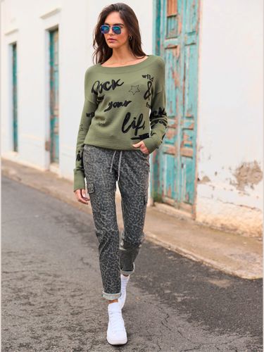 Pull en tricot motif imprimé devant - Mandarin - Modalova