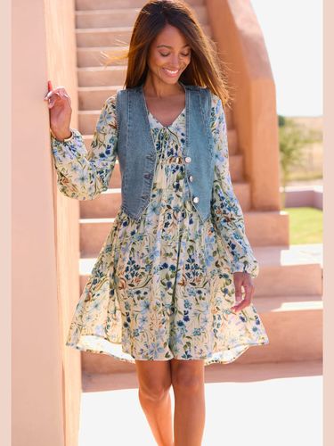 Robe tunique encolure en v profonde avec ruban décoratif et houppes - - Buffalo - Modalova