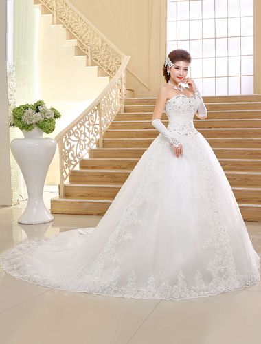 Robe de mariée princesse bustier décoré des pailletes laçage sur dos - milanoo.com - Modalova