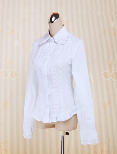 Coton Lolita Blouse manches longues dentelle garniture Turn-down col Déguisements Halloween - milanoo.com - Modalova