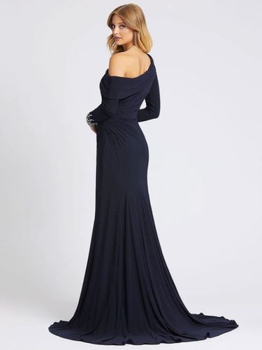 Robe de soirée profonde une épaule avec train manches longues Criss-Cross Lycra Spandex gaine robes de soirée sociale - milanoo.com - Modalova