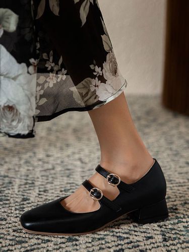 Femme talons mi-bas bout carré talon chiot noir élégant escarpins talons chaussures - milanoo.com - Modalova