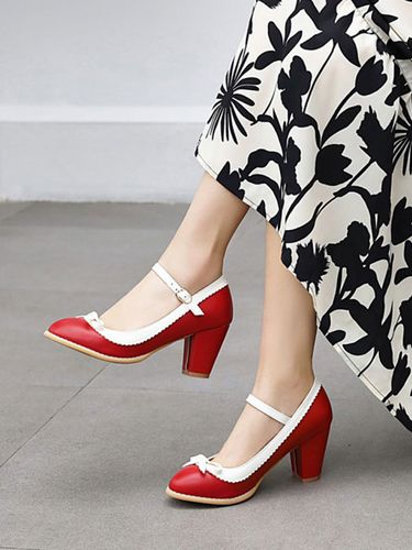 Escarpins talon carré avec boucle décoré de noeud Chaussures vintage Mary Janes - milanoo.com - Modalova