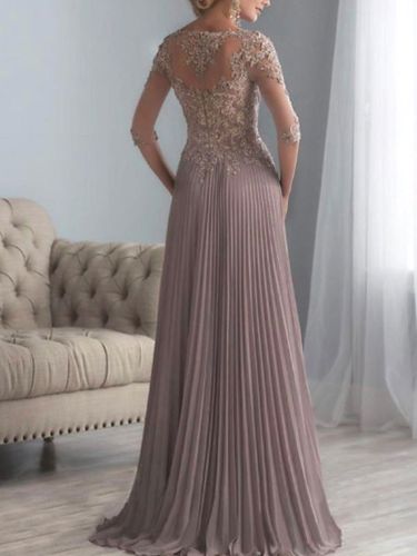 Robe de mère de mariée col rond demi-manche zip sur dos longuer au sol Robe d'invité de mariage - milanoo.com - Modalova