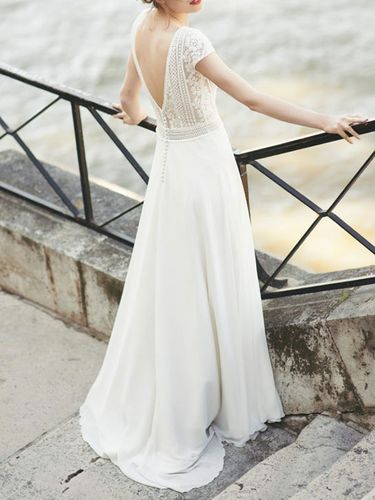 Robe de mariée simple; robe de mariée à la plage; mariage plage - milanoo.com - Modalova
