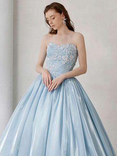 Robe de mariée bleue avec train sans bretelles sans manches à lacets taille naturelle longue dentelle polyester robes de mariée - milanoo.com - Modalova