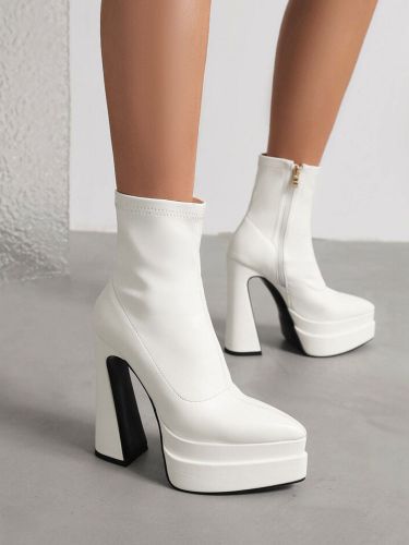 Bottines à Talons Hauts avec Plateforme avec Bout Pointu Unicolore - milanoo.com - Modalova