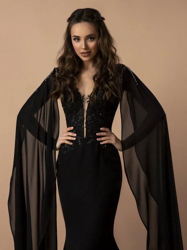 Robe de mariée gothique robe de soirée sirène col V plongeant laçage sur dos à traîne - milanoo.com - Modalova