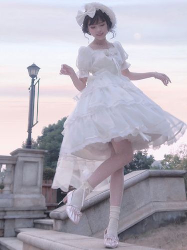 Robe Mignonne Lolita Traîne Manches Courtes Bouffantes OP - milanoo.com - Modalova