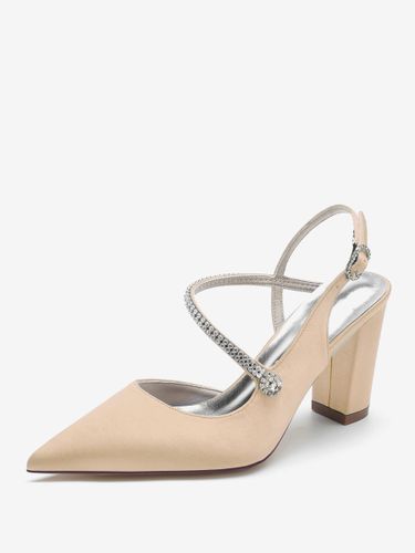 Chaussures De Mariages Satin Bout Pointu Strass Talon Épais Chaussures De Mariée - milanoo.com - Modalova