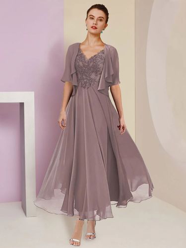 Robe de mère de mariée deux pièces col v manche courte en mousseline de soie - milanoo.com - Modalova
