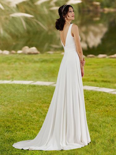 Robe de mariée simple A-ligne Col en V Boutons sans manches Robes de mariée - milanoo.com - Modalova