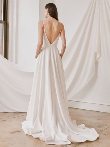 Robe de mariée simple à bretelle col V dos nu au sol - milanoo.com - Modalova