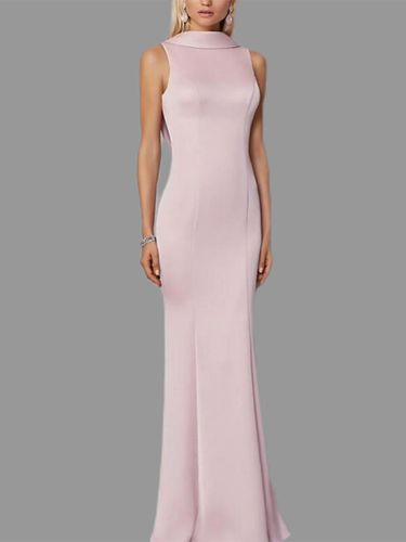 Robe de soirée sirène col haut crêpe extensible longueur au sol boutons robes de soirée formelles - milanoo.com - Modalova